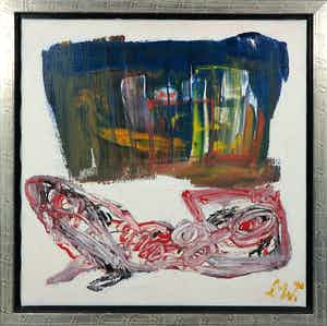 Martin van Wordragen - Olieverf op doek, Liggend bij Pauwenkooi, Ingelijst verkocht voor € 150!