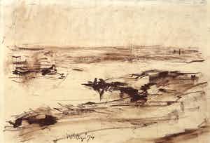 Wim Steijn - Krijttekening, Landschap verkocht voor € 35!