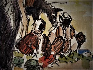 Frans Boers - Historisch Aquarel "Bedoeïenen markt bij Beersheba Negev" gesigneerd kopen? Bied vanaf 10!