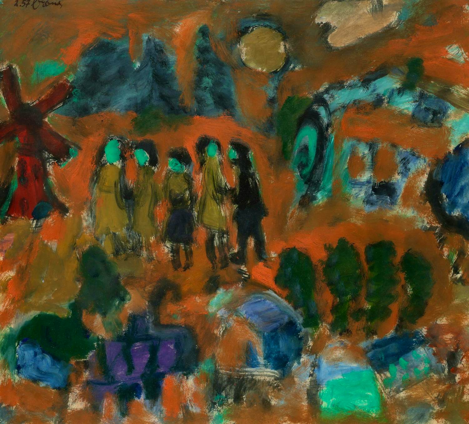 Eugène Brands - grote ingelijste gouache: landschap met Hollandse molen - 1957 kopen? Bied vanaf 2250!