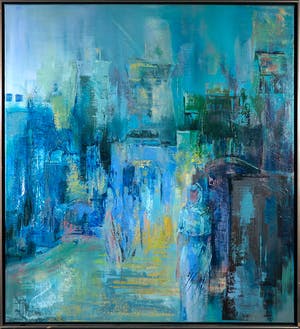 Toos van Holstein - Acryl op doek, Z.t. Blauwe stad - Ingelijst (Zeer Groot) kopen? Bied vanaf 350!