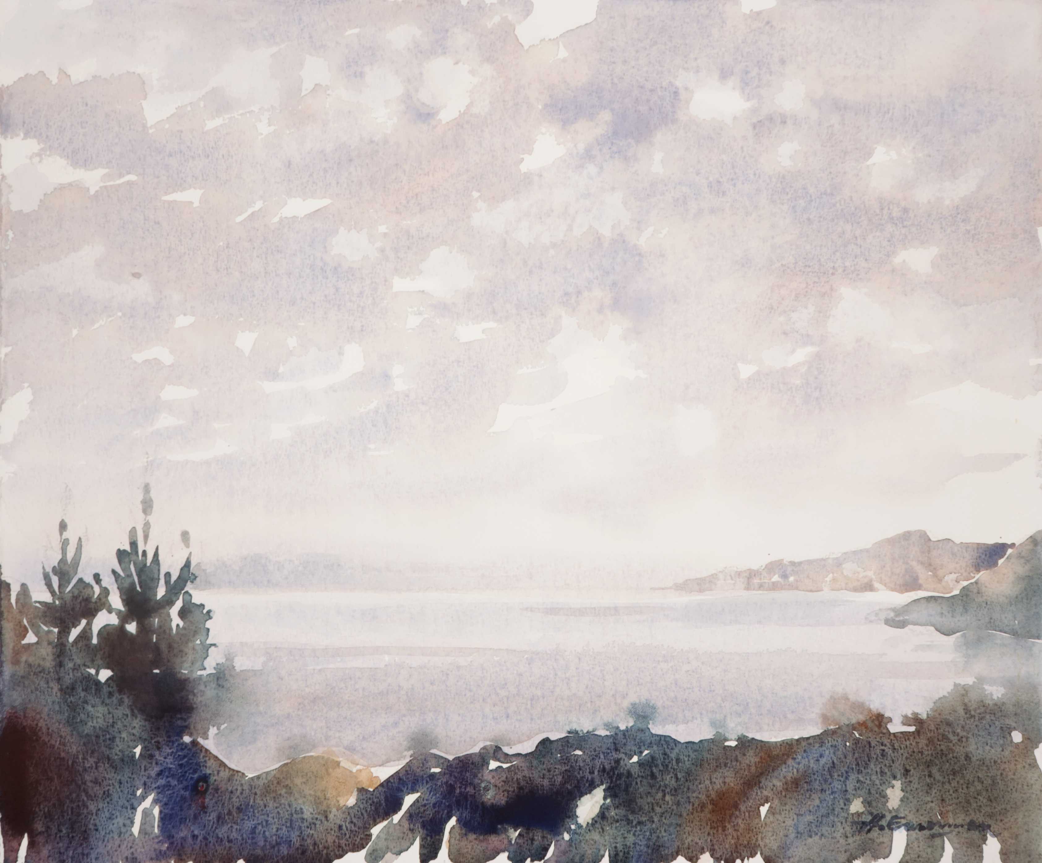 Hen Euverman - Aquarel, Landschap met bergen en water kopen? Bied vanaf 1!