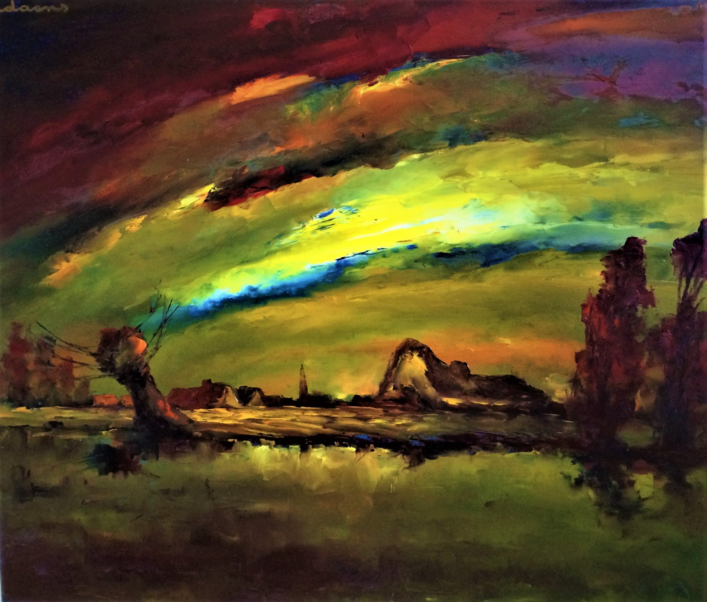 Leo Jordaens - Groot expressief kleurrijk landschap kopen? Bied vanaf 275!