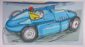 Pepijn van de Staak - Zeefduk op doek, Blauwe bolide - Ingelijst kopen? Bied vanaf 100!