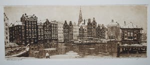 Cornelis Brandenburg - Amsterdam, het Damrak in de winter - heldere ets kopen? Bied vanaf 85!