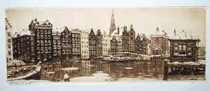 Cornelis Brandenburg - Amsterdam, het Damrak in de winter - heldere ets verkocht voor € 85!