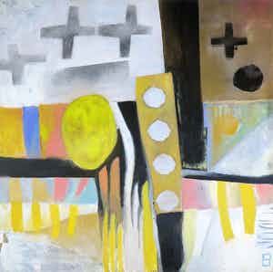 Philip Vencken - Olieverf en collage op doek, Landscape composition I (Groot) verkocht voor € 1!