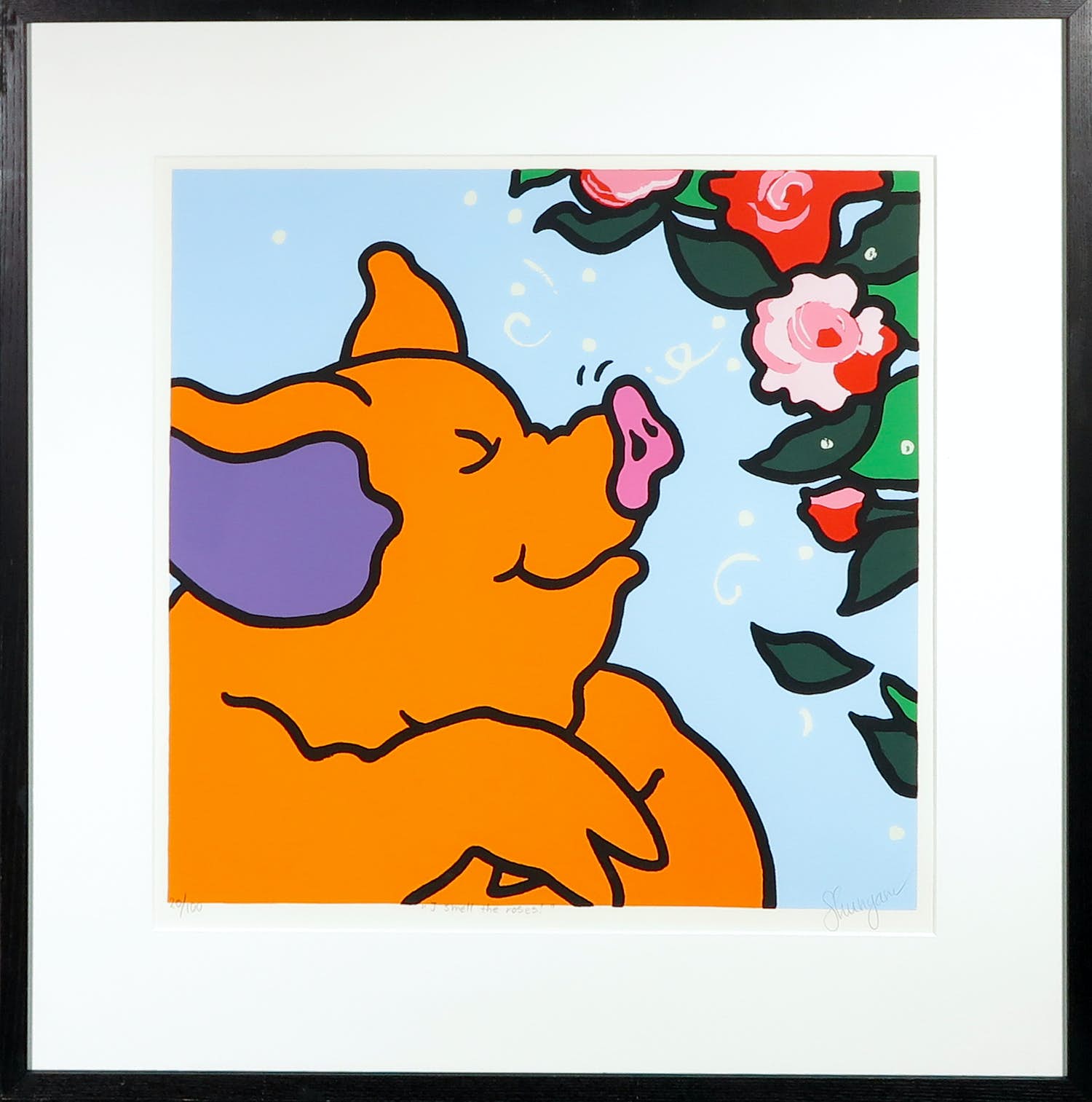 Shunyam - Zeefdruk, I smell the roses! - Ingelijst verkocht voor € 50!