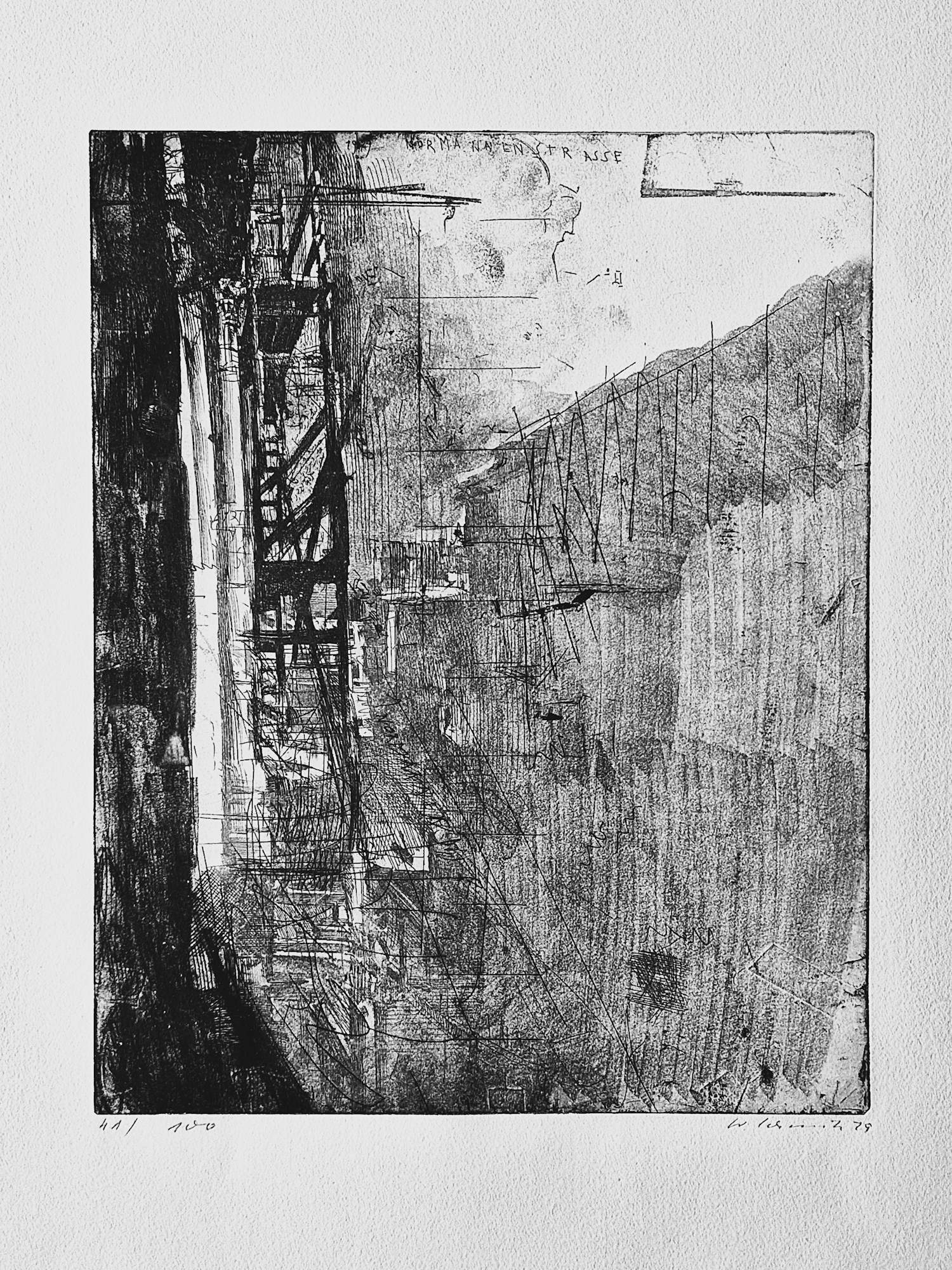 Wolfgang Schmitz - Schöne kupferstich radierung "Normannenstrasse Berlin" limit. auflage (100) verkocht voor € 35!