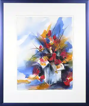Rüdiger Brassel - Aquarel en krijt op papier, Zonder titel - Ingelijst verkocht voor € 35!