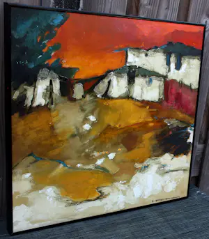 Machiel Hopman - Ingelijste olieverf op paneel: Landschap kopen? Bied vanaf 475!