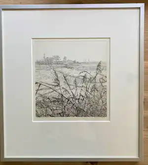 Reinder Homan - Ets, Landschap met riet in de polder ‘88 vendu pour 50€ !