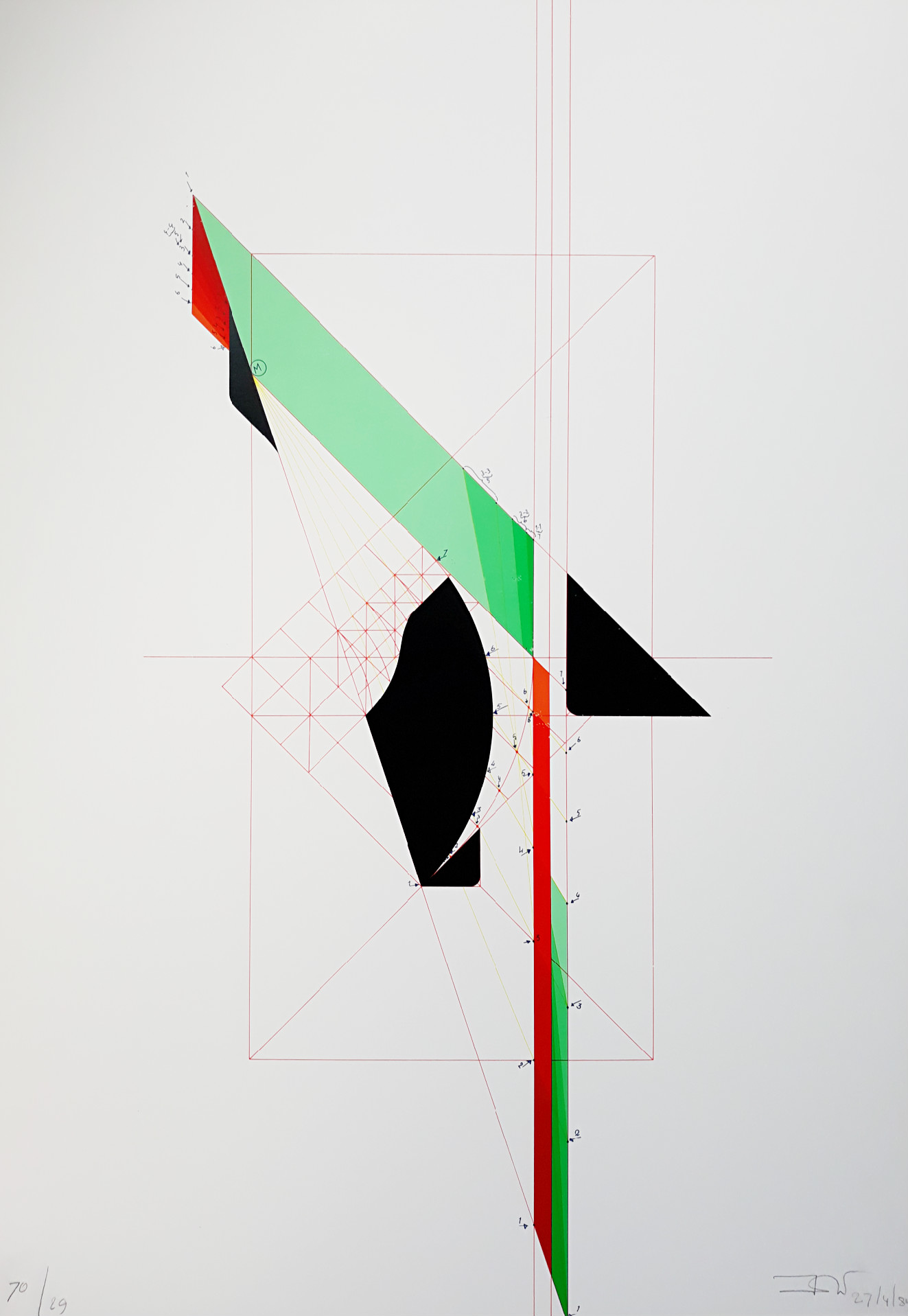 Jan Hoogstad - Geometrisch abstract architectuur concept, zeefdruk verkocht voor € 55!
