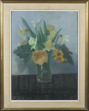 Chiem van Houweninge - Gemengde techniek (pastel, acryl), Bloemstuk - Ingelijst kopen? Bied vanaf 1!