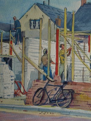 Klaas Pijlman - Ingelijste aquarel , “Huizen in aanbouw in Egmond aan Zee” – 1955 kopen? Bied vanaf 50!