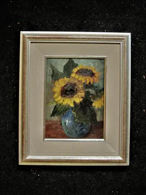 Niet of onleesbaar gesigneerd - omstreeks 1930 - impress. olieverf op hout - Zonnebloemen - gesigneerd kopen? Bied vanaf 1!