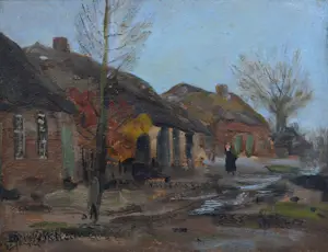 Willem G.F. Jansen - Een dorpsgezicht met een figuur op straat kopen? Bied vanaf 699!