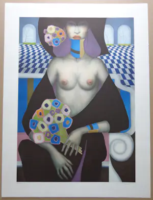 Jef van Tuerenhout - HALFNAAKTE VROUW / KLEURZEEFDRUK / 80x60cm / SIG kopen? Bied vanaf 90!