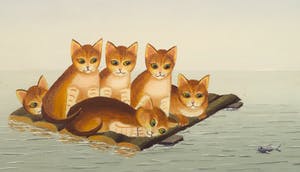 Mieke Hoogendorp - Olieverf op doek, Poesjes loerend naar een visje - Ingelijst kopen? Bied vanaf 100!