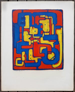 Wim Motz - Geometrisch abstracte compositie, litho kopen? Bied vanaf 75!