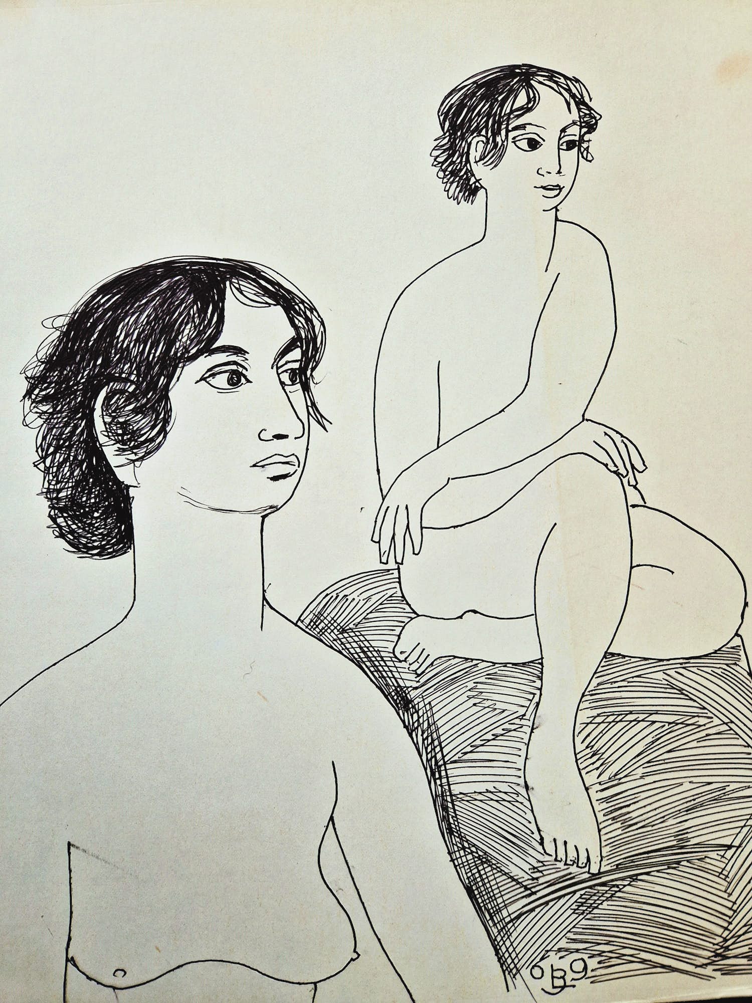 Leo Braat - In 1969 gemaakte zwartestift tekening "zittend vrouwelijk naakt" gesigneerd kopen? Bied vanaf 1!