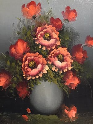 Niet of onleesbaar gesigneerd - Pot rode bloemen kopen? Bied vanaf 1!