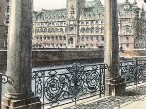 Albrecht Bruck - Hamburg- (oude) stadhuis- ingelijst; in hand- en druk gesigneerd. kopen? Bied vanaf 35!