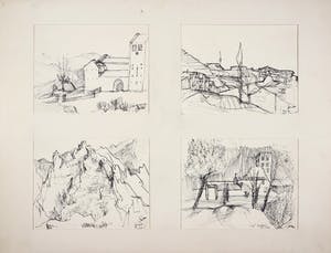 Franscz Witte - Pentekening, Vier landschappen kopen? Bied vanaf 1!