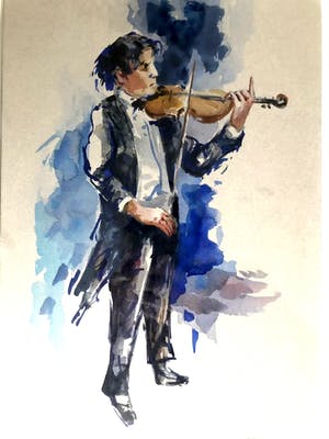 Buy Henk Fonville - Violist - Aquarel, Ingelijst? Bid from 90!