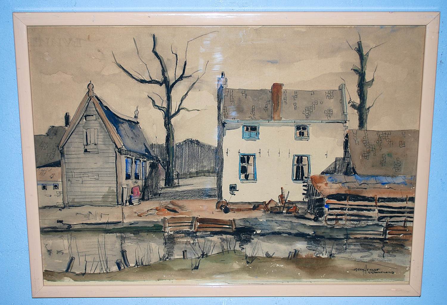Jan den Hengst - 's Graveland - grote tekening met aquarel kopen? Bied vanaf 85!