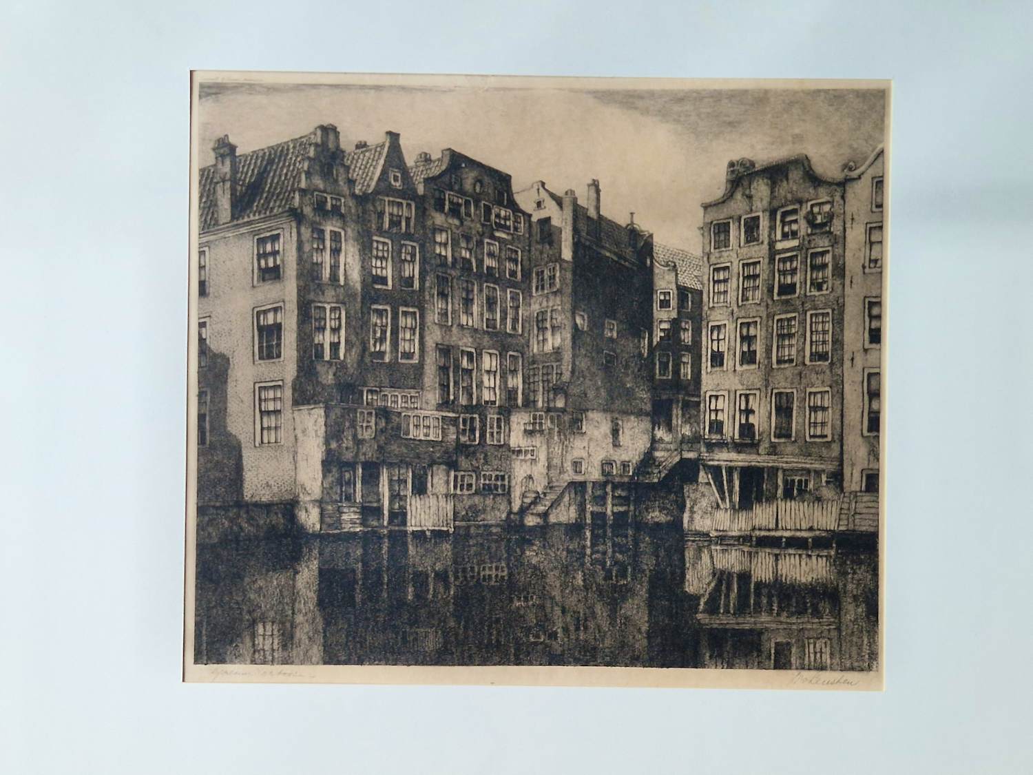 Willem van Leusden - Grote Ets "Amsterdam, de Kolk achterzijde van de huizen aan de Zeedijk" gesign kopen? Bied vanaf 38!