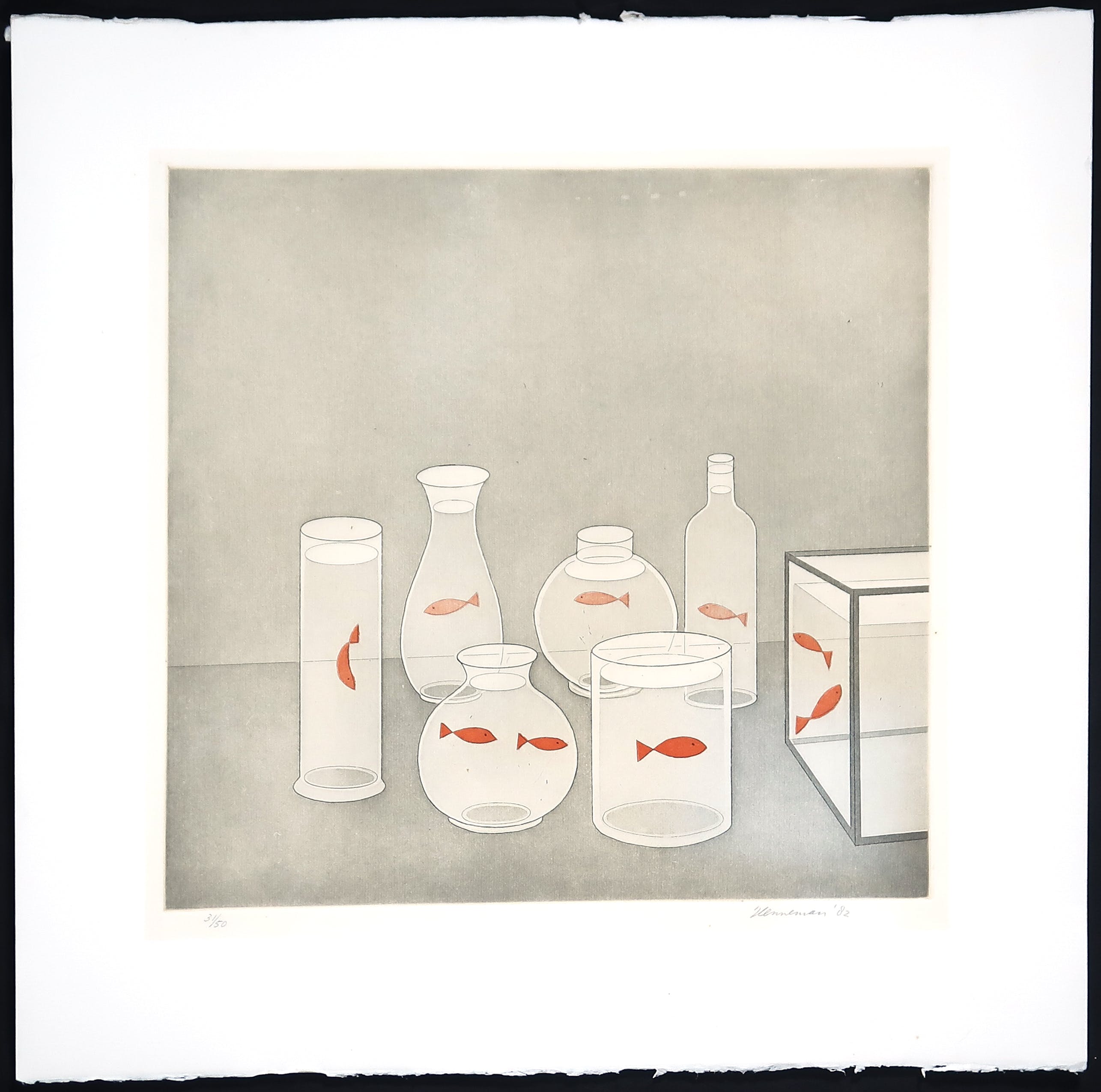 Jeroen Henneman - Kleurenlitho, Zwemmende goudvissen kopen? Bied vanaf 80!