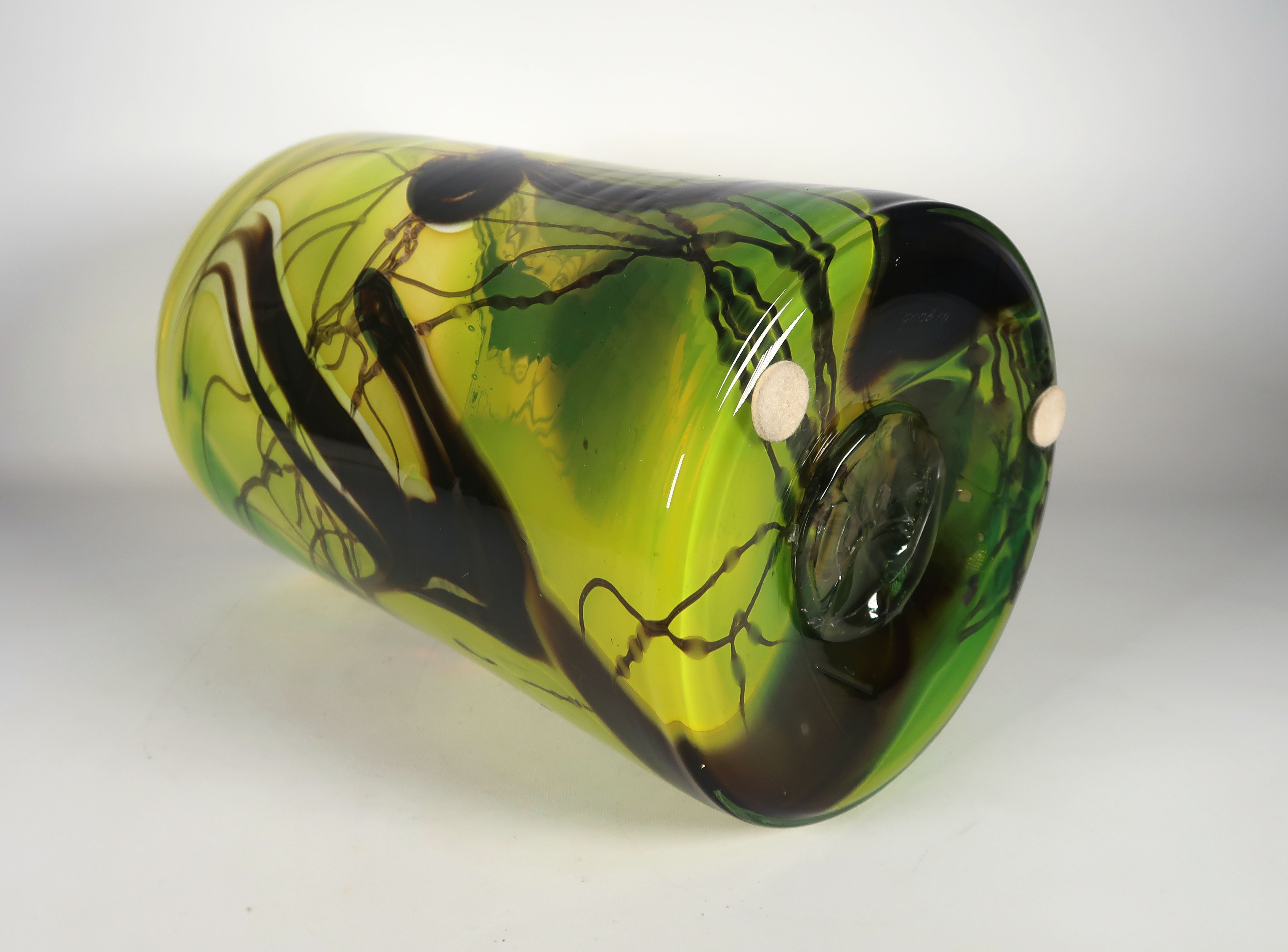 Willem Heesen - Glas, unica groen met geel en zwarte vaas kopen? Bied vanaf 500!