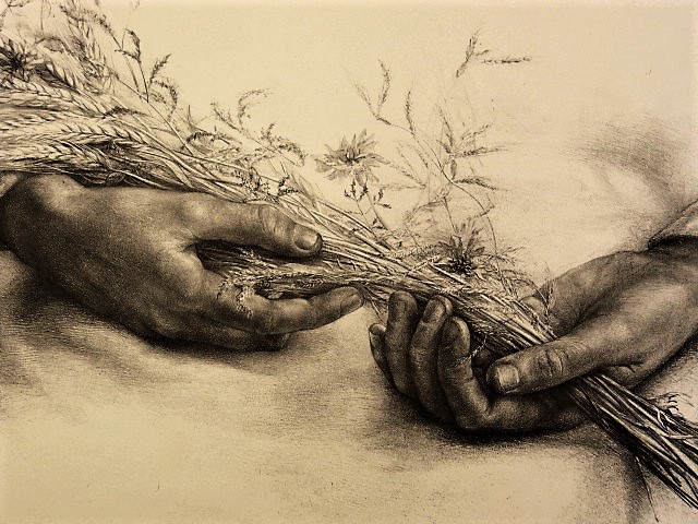 Aart van Dobbenburgh - Zeer bep. Oplage ! 1937 Litho "Meisjeshanden met Korenaren" gesigneerd verkocht voor € 1!