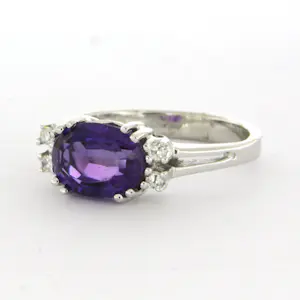 14k gouden ring bezet met amethist en single cut geslepen diamant tot. 0.03ct kopen? Bied vanaf 410!