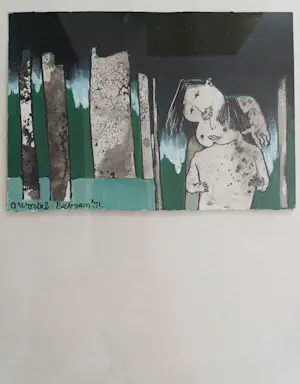 Ans Wortel - tegen 't donker …. – gouache ingelijst kopen? Bied vanaf 199!