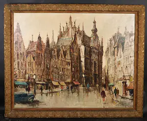 Rein Snapper - Olieverf op doek, La rue au Beurre - Ingelijst (Groot) kopen? Bied vanaf 1!