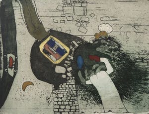 Michel van Overbeeke - Breaking down, kleurets met bladgoud - ingelijst kopen? Bied vanaf 75!