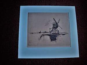 Martin van Waning - Mooie grote Droge Naald Ets - Landschap met molen Schiermonnikoog - gesigneerd kopen? Bied vanaf 39!
