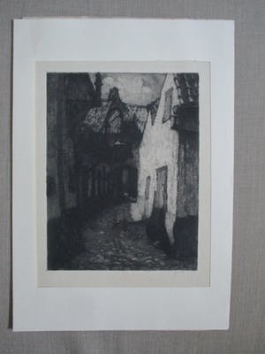 Niet of onleesbaar gesigneerd - Ets steegje kopen? Bied vanaf 10!