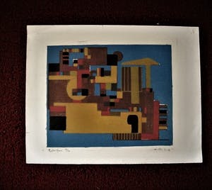 Wim Motz - Lithografie "Haven Rotterdam met tanker" en unica (8ex) Houtsnede "stilleven" kopen? Bied vanaf 29!