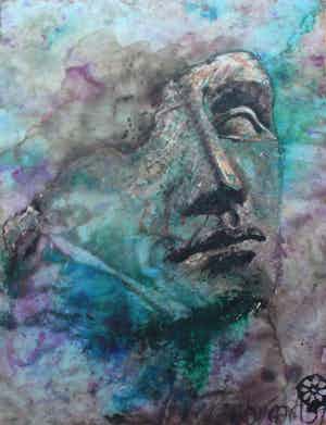 Gerti Bierenbroodspot - Gemengde techniek op papier: Kop (keurig ingelijst!!) verkocht voor € 799!