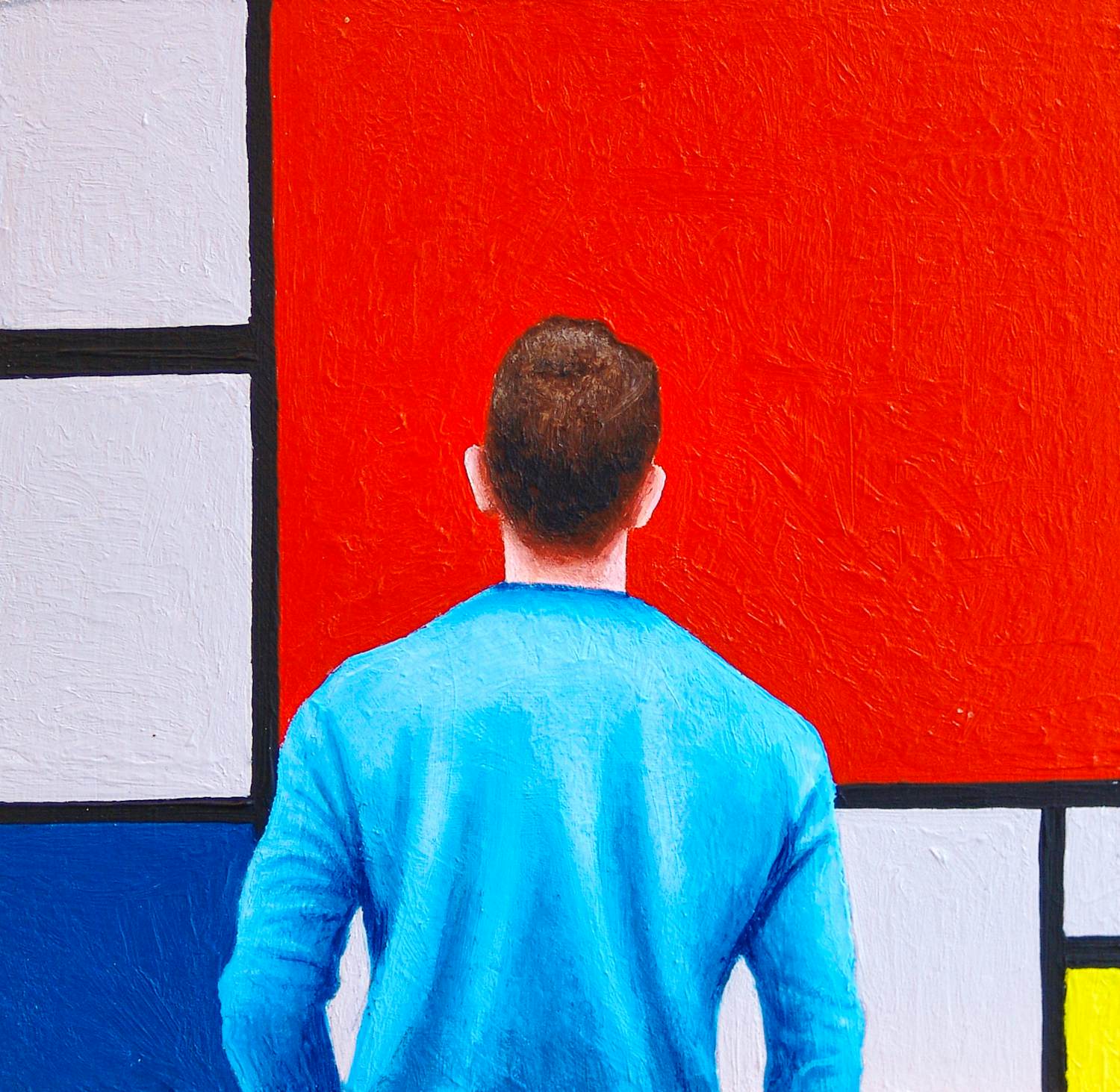 Gerard Boersma - Compositie 2 (Man genietend van schilderij Piet Mondriaan) kopen? Bied vanaf 125!