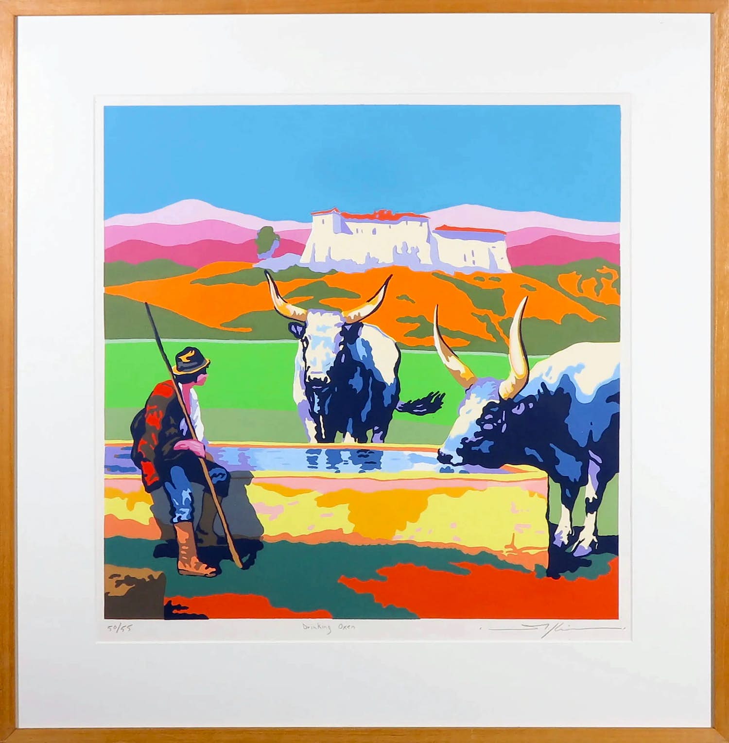 Marco Kooiman - Zeefdruk, Drinking Oxen - Ingelijst verkocht voor € 35!