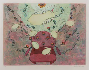 Ellen van Toor - Zeefdruk, Vogelstoel - Ingelijst kopen? Bied vanaf 35!