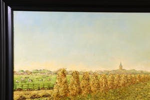 Niet of onleesbaar gesigneerd - Oogsttijd - Korenschoven op akker - olieverf op doek - Signatuur J.W. Arts kopen? Bied vanaf 1!