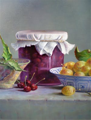 Hans Habraken - Stilleven met kersen en pruimen kopen? Bied vanaf 750!