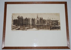 Cornelis Brandenburg - Amsterdam, het Damrak in de winter - heldere ets kopen? Bied vanaf 85!
