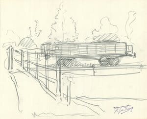 Douwe Jan van der Zweep - Potloodtekening: Landschap en kar kopen? Bied vanaf 65!
