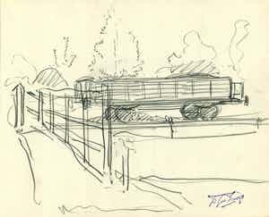 Douwe Jan van der Zweep - Potloodtekening: Landschap en kar verkocht voor € 65!